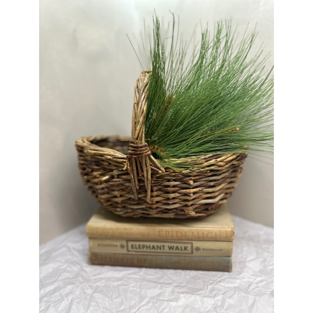Vintage Rustic Hand Woven Grapevine Basket with Handle Primitive Farmhouse Decor